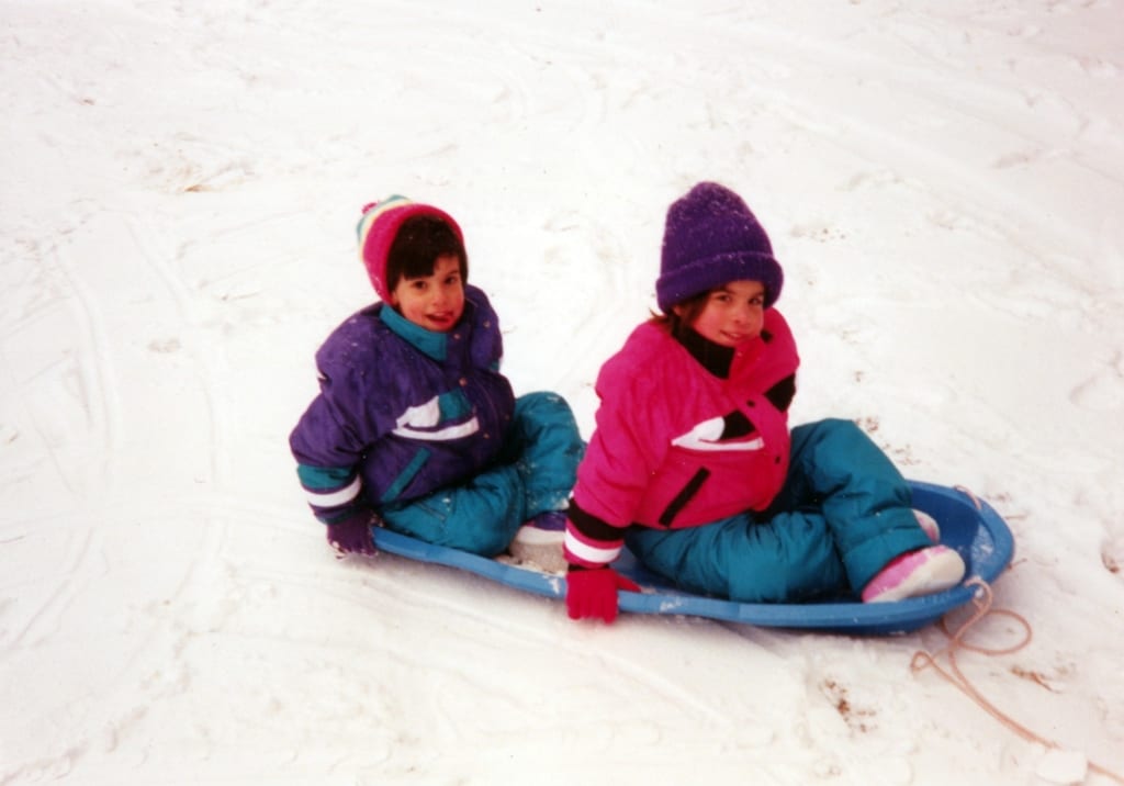 If our brightly multi-colored snow suits didn't give it away - this is the 90's.