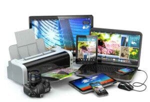 Computer devices. Mobile phone, laptop, printer, camera and tabl