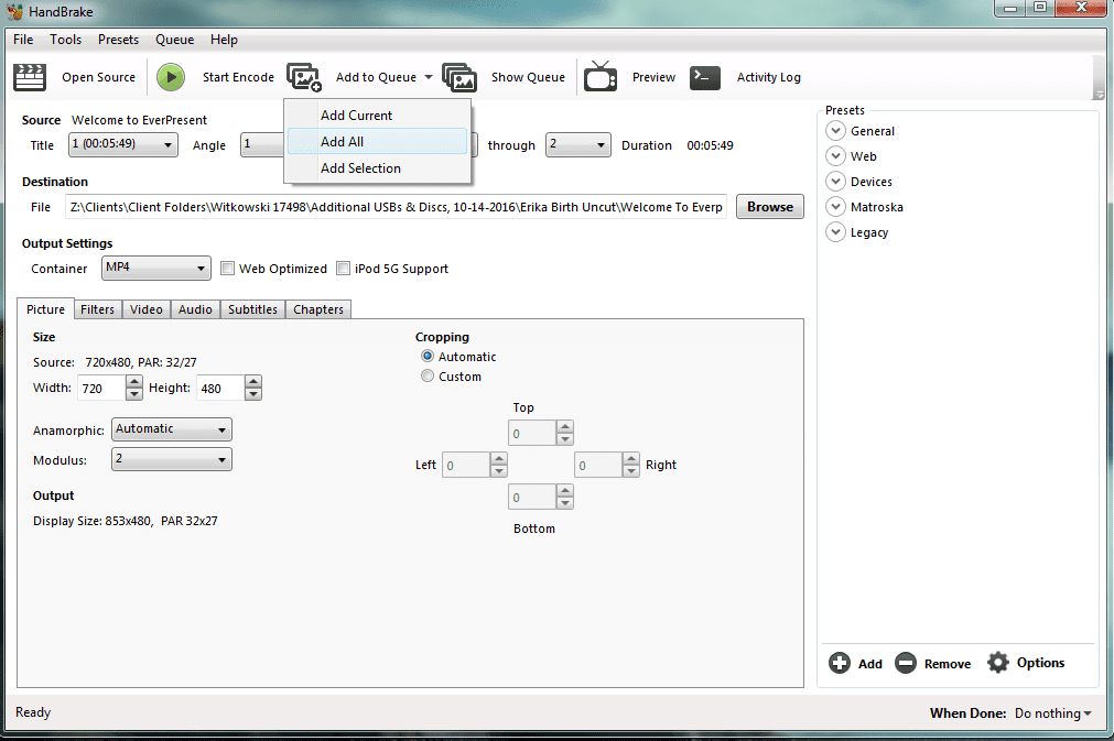 queue your files for encoding to transfer disks to mp4 files