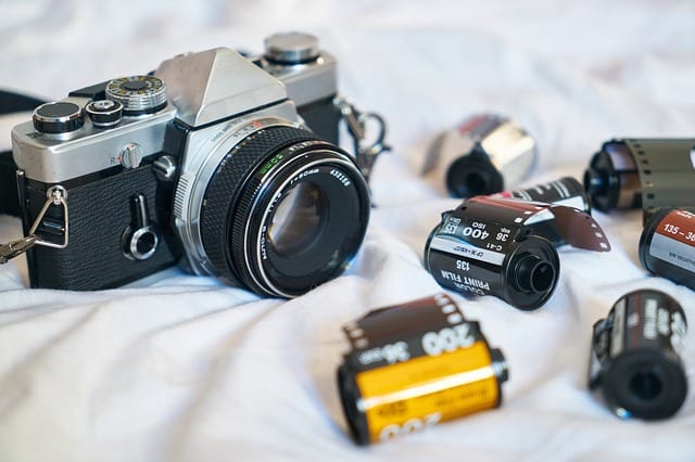 camera and rolls of 35mm film