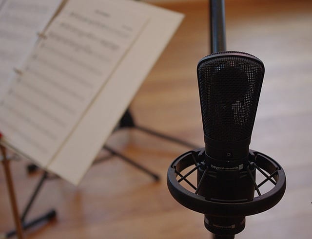microphone and sheet music | DAT tape audio transfer service