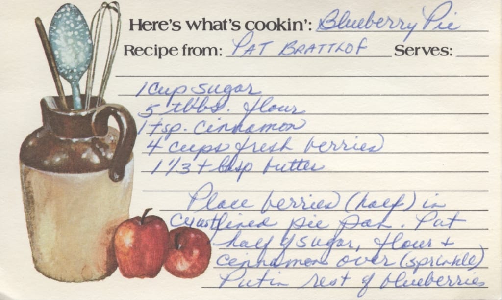 handwritten blueberry pie recipe