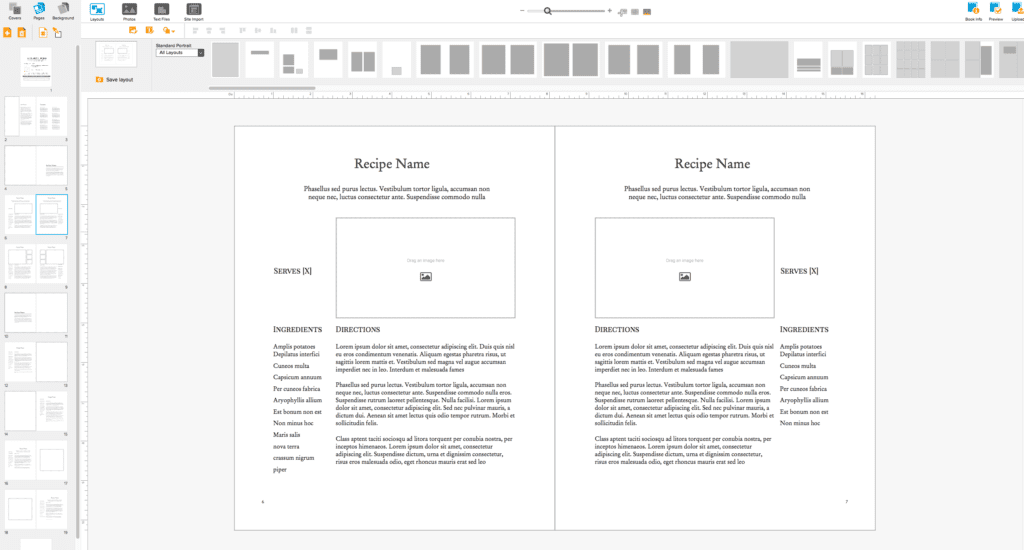 bookwright cookbook layout