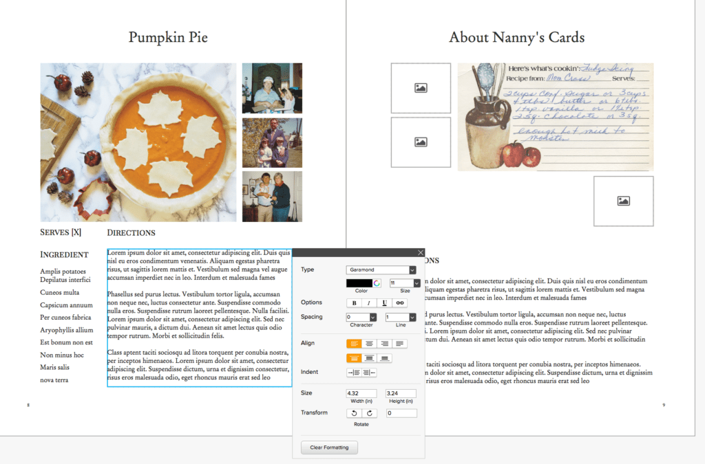 cookbook design customization with bookwright