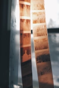 negative film strips hanging