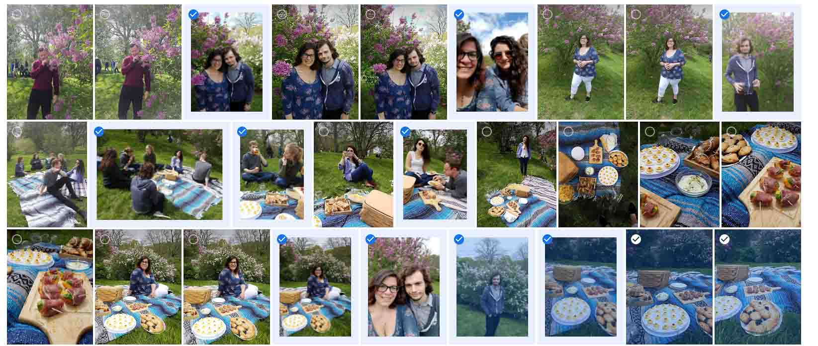 Photo Selection with Blue Checkmarks on Select Images