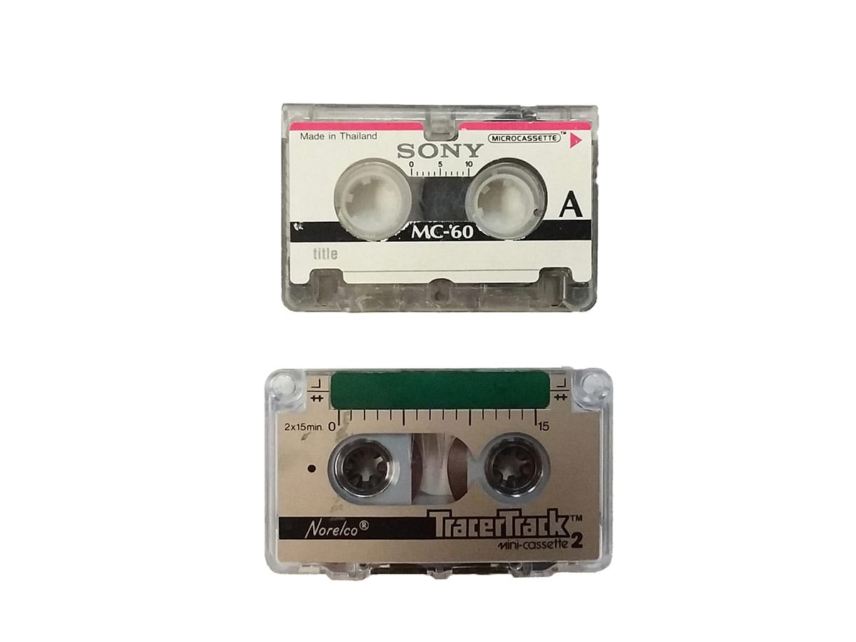 microcassette audio tape above mini cassette audio tape