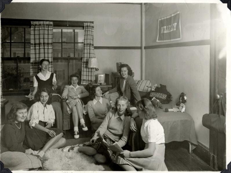 Jean Doern and friends in a Wellesley College dorm room - from her photo albums