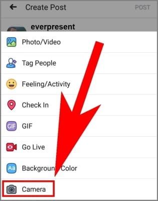 screenshot of Facebook app post options