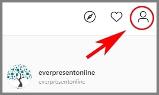 screenshot of the Instagram desktop site with arrow pointing to the Profile icon