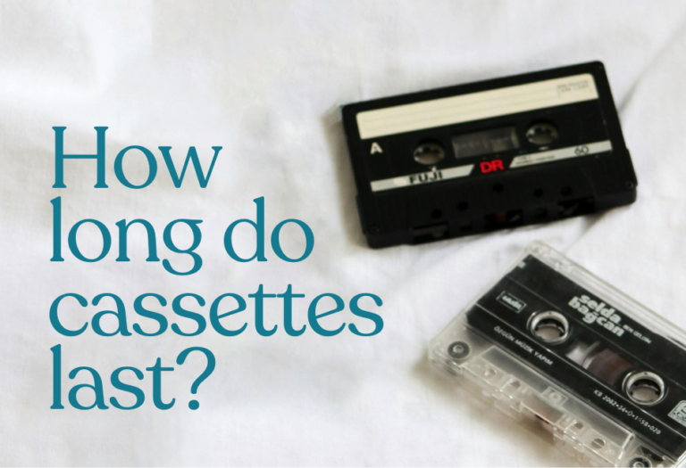 text: "How long do cassettes last" over an image of two cassette tapes