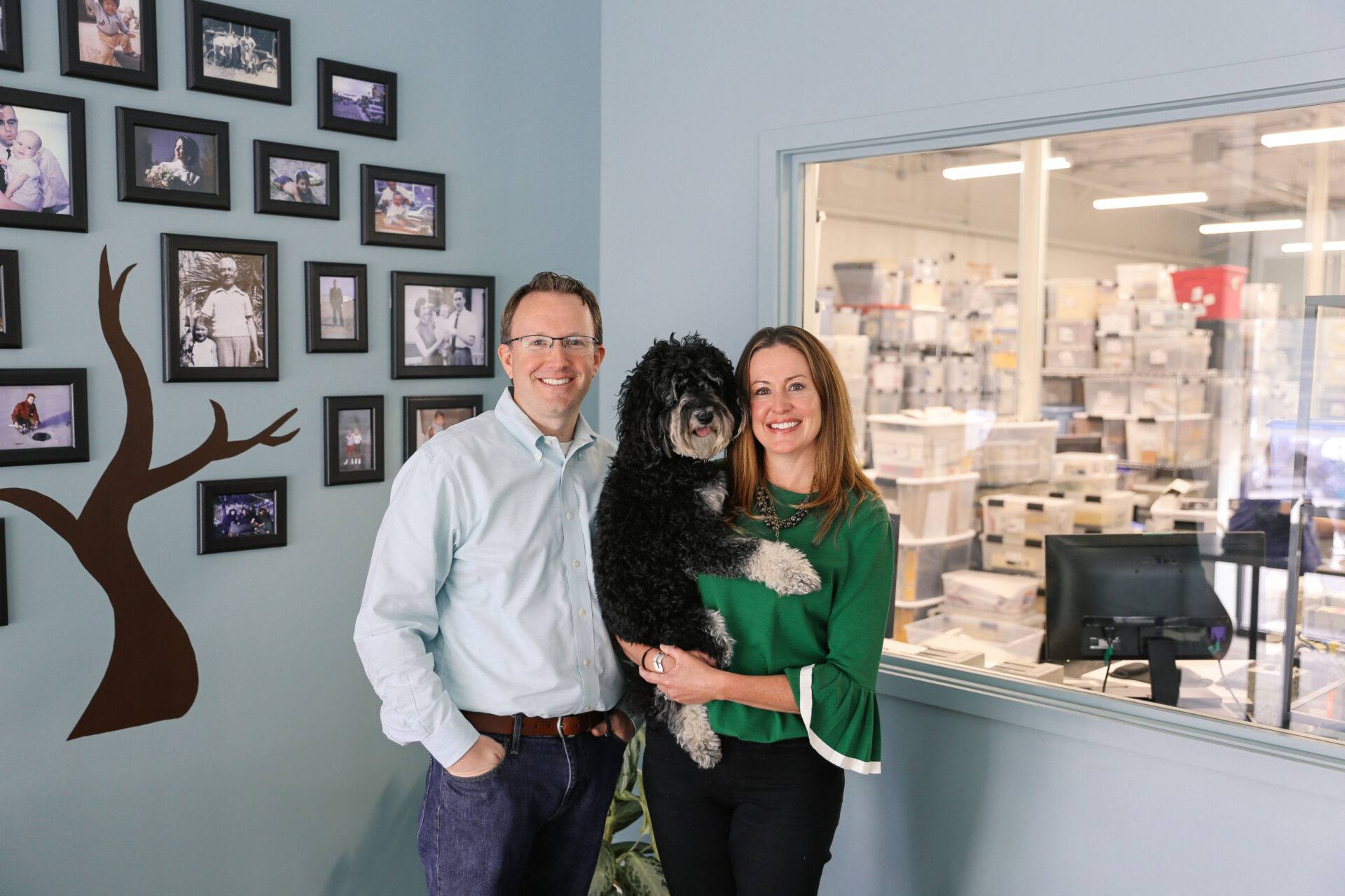 Eric and Jennifer Niloff with dog Winston in the EverPresent Headquarters