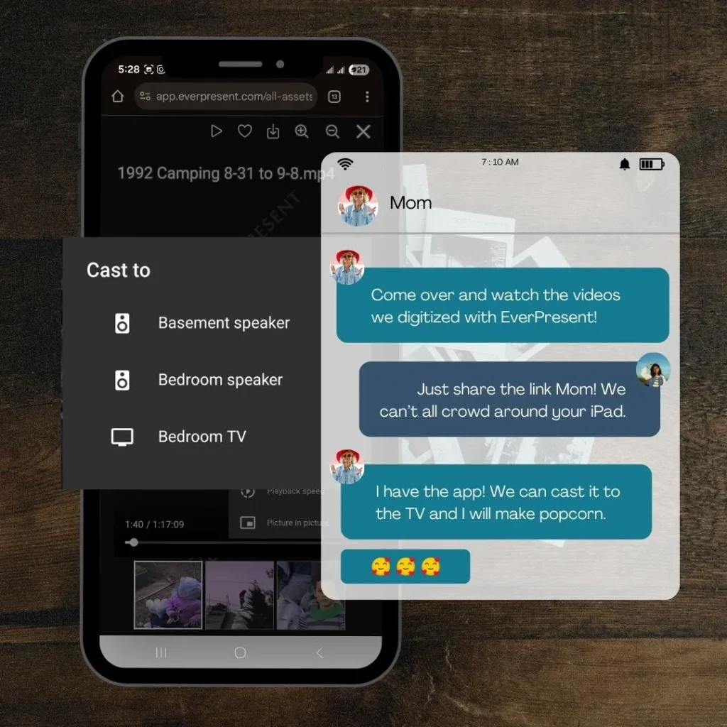 Visual guide on casting from the EverPresent App to a TV