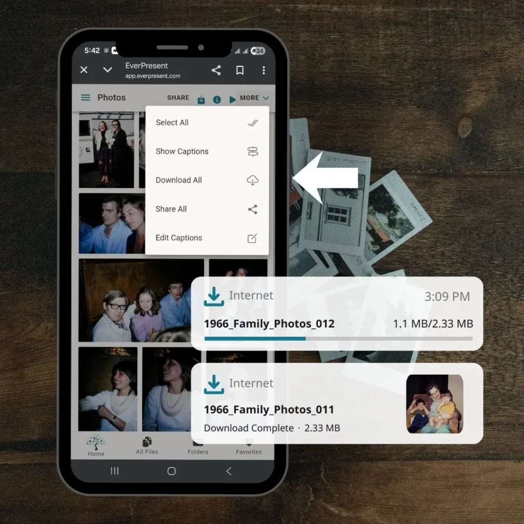 Cell phone graphic showing the notifications when downloading from the EverPresent app