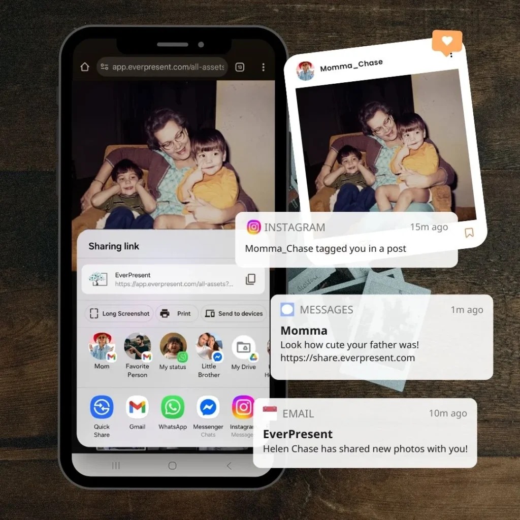 Visual of cell phone sharing from the EverPresent App