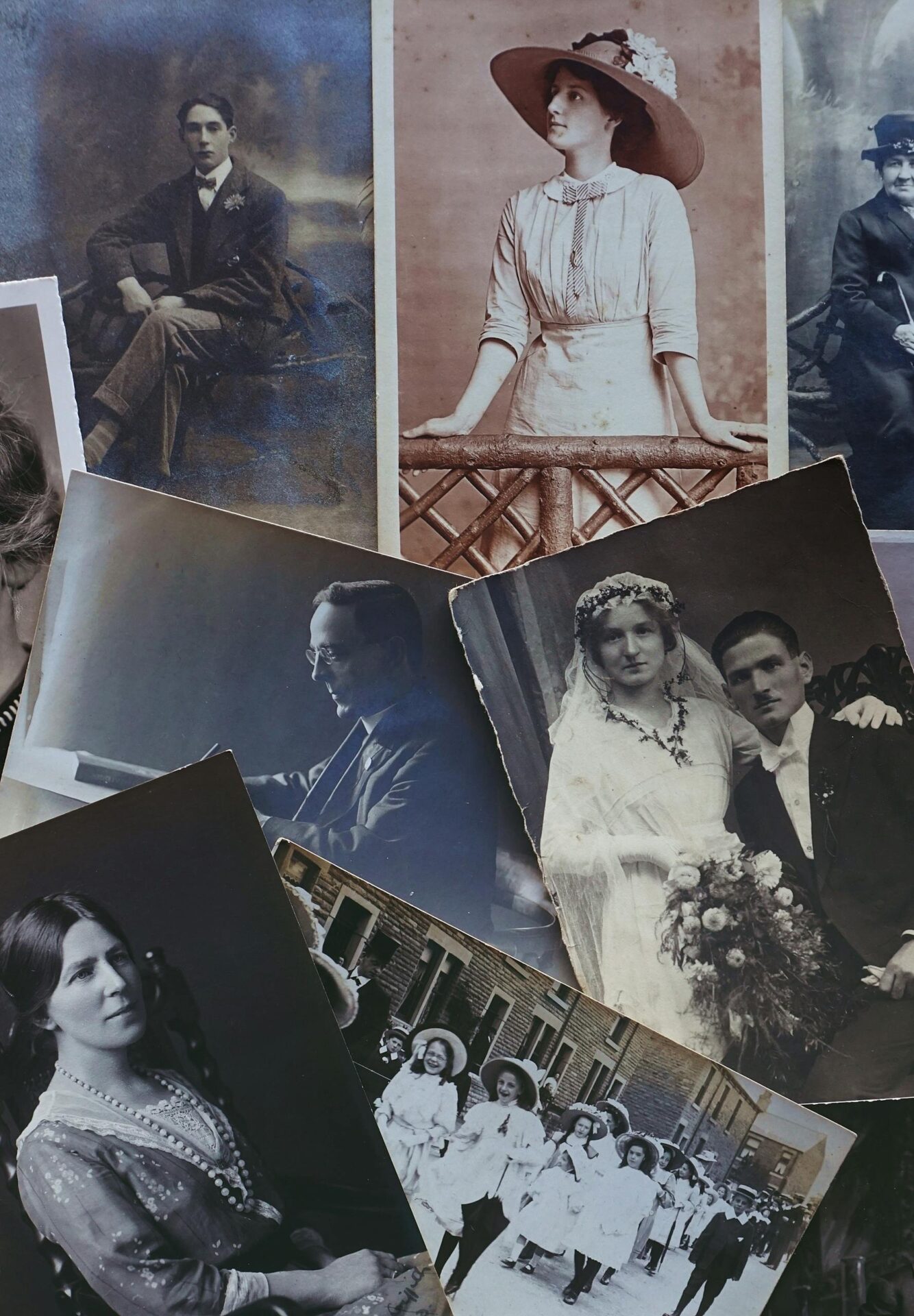 A unique collection of vintage portraits depicting early 20th-century fashion and lifestyle.