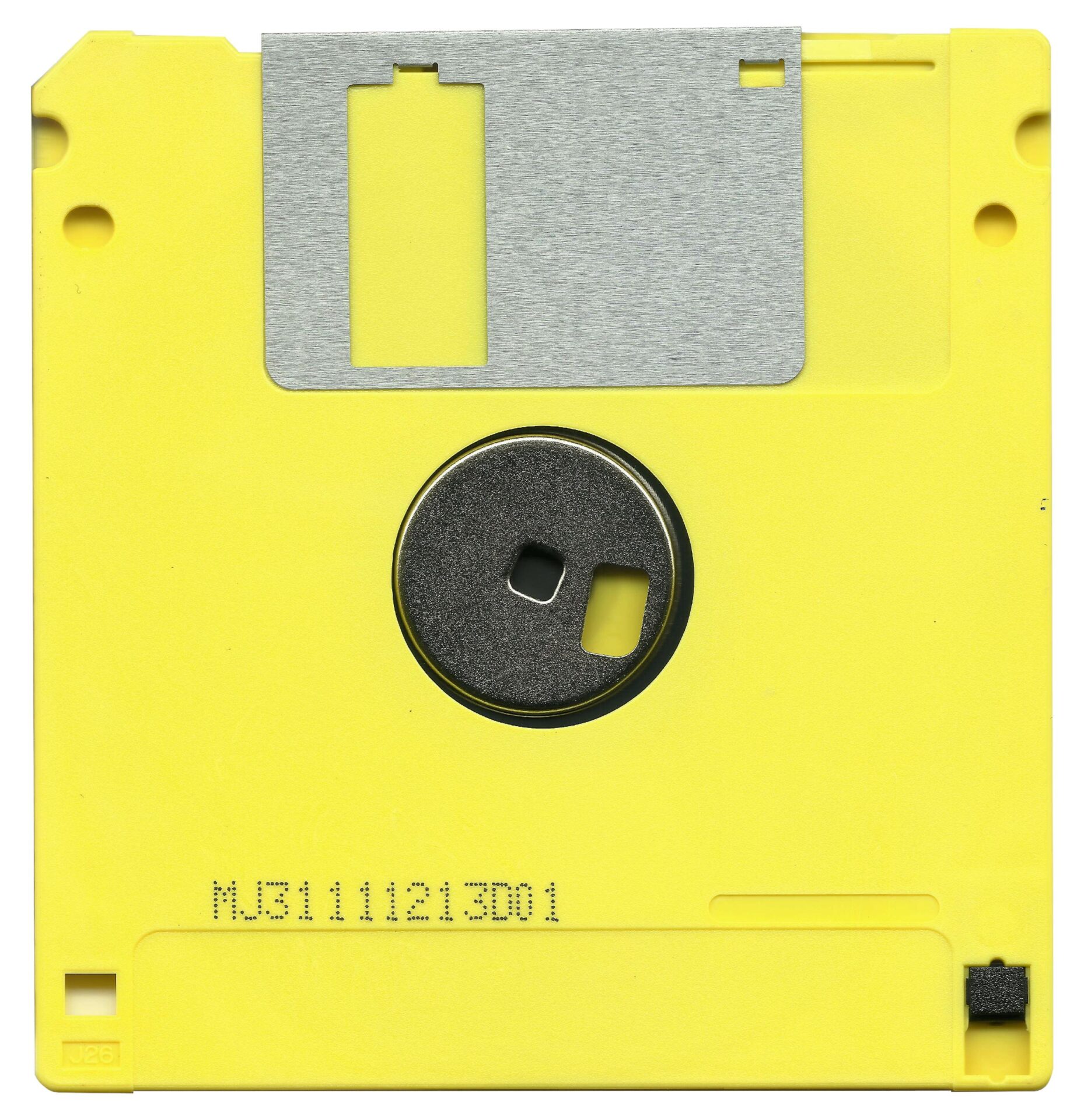 Retro yellow floppy disk showcasing classic data storage technology.