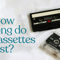 text: "How long do cassettes last" over an image of two cassette tapes